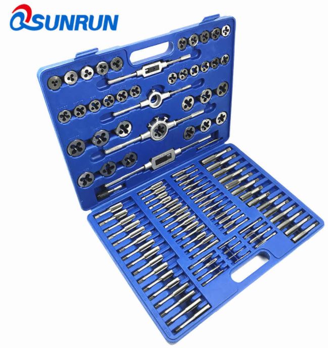SET DE MACHUELOS MANERALES Y TARRAJAS DE #4 - 3/4&quot; / M6 - M18 Y NPT 110 PIEZAS
